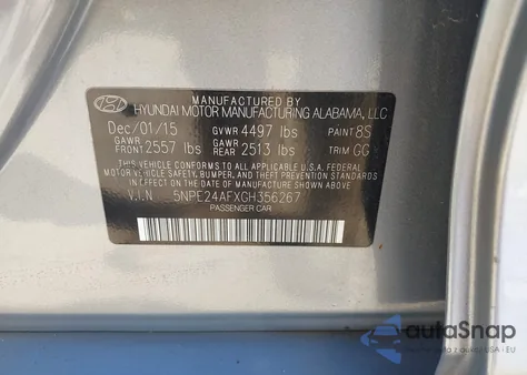 2016 Hyundai Sonata Se z USA, uszkodzony, nr VIN 5NPE24AFXGH356267
